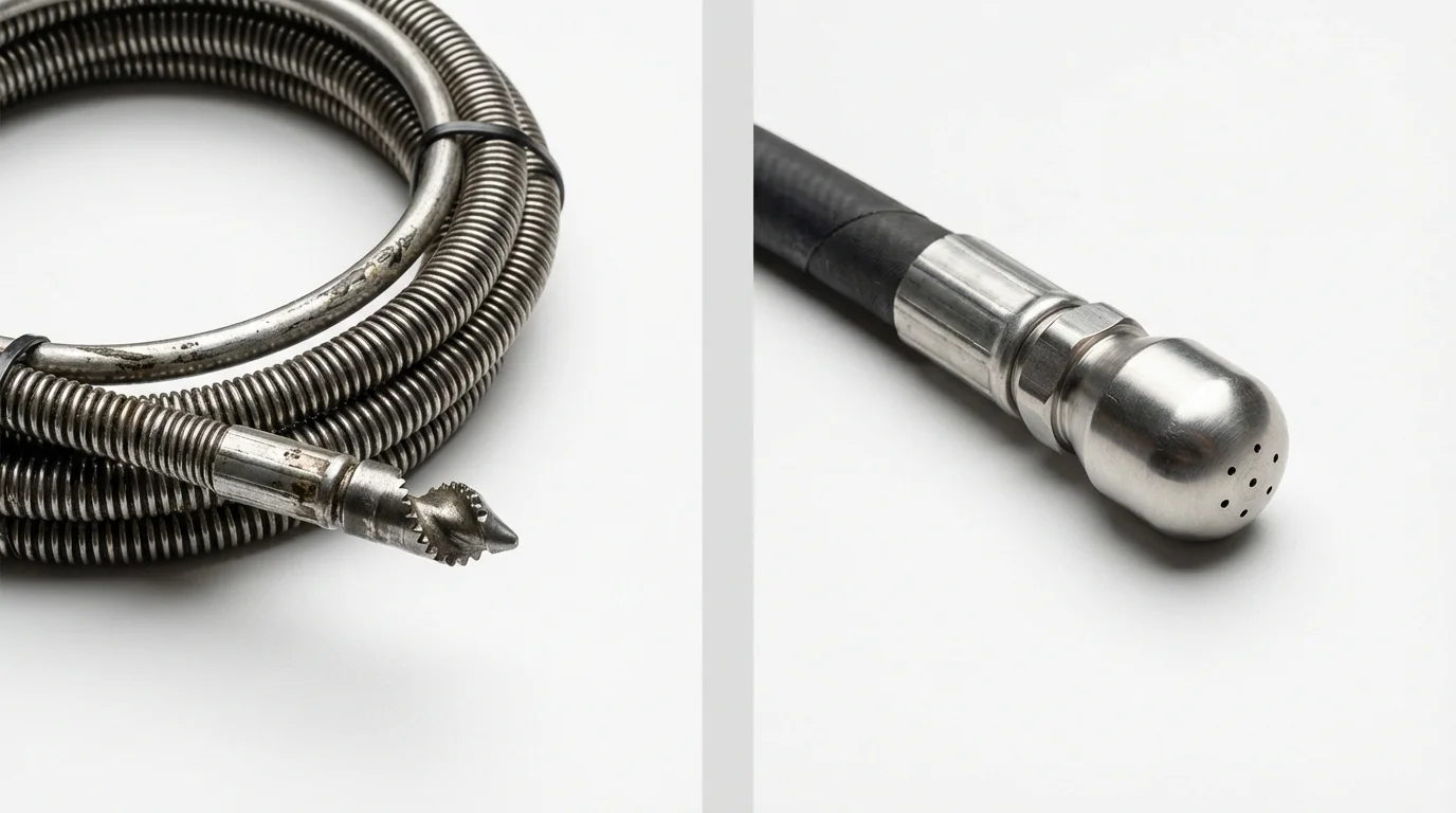 Drain snake cable and hydro jetting nozzle used for drain cleaning in Metter, GA
